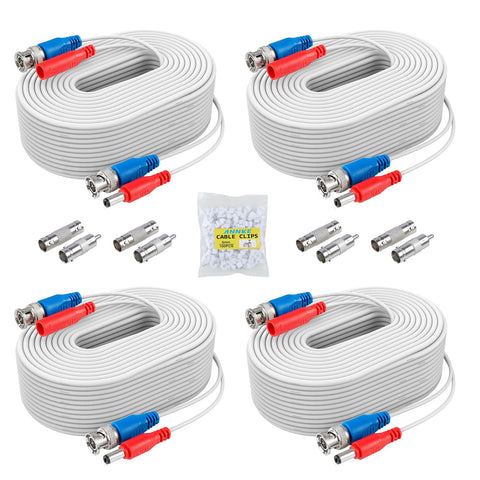 Fire-Rated 4-Pack 100 ft All-in-One BNC Video Power CCTV Camera Cables White