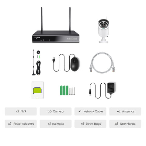 3MP 8-Channel Wireless Security NVR System With 6pcs Bullet Audio WiFi IP Cameras, AI Human Detection, Work With Alexa