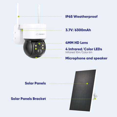 Telecamera IP Wireless Pan & Tilt da 2K 4MP, Alimentata a Batteria/Solare, Visione Notturna a Colori, Audio Bidirezionale, Compatibile con Alexa, Rilevamento Umano PIR