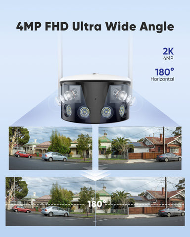 5MP 8 Channel 2 PoE Security Camera System + 1 Dual Lens Panoramic WiFi IP Camera, Color Night Vision, Two-way Audio