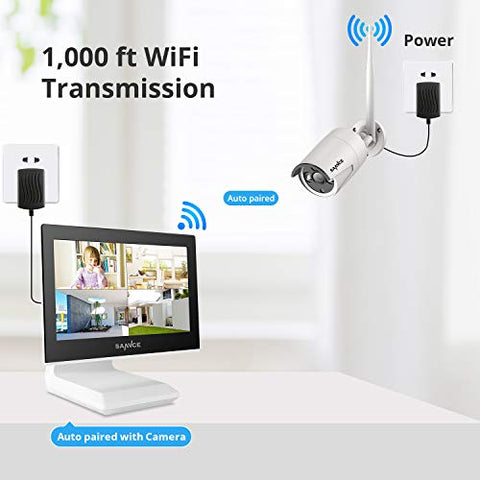 Kit Videosorveglianza WiFi 1080P 4CH NVR Con 10,1" Monitor 2TB Disco Rigido Installato 4 Wireless Telecamere