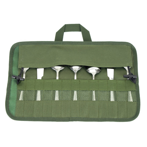 Camping Cutlery Bag, 13 Holes Picnic Utensil Organizer, Forks / Spoons / Knifes / Chopstick Storage Bag for BBQ, Roasting Cooking