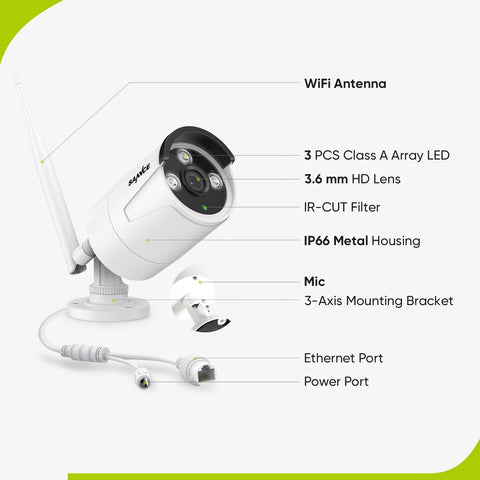 3MP 8-Channel Wireless Security Camera System, 5MP NVR, Audio Recording, IP66 Waterproof, Smart AI Human Detection, Work With Alexa