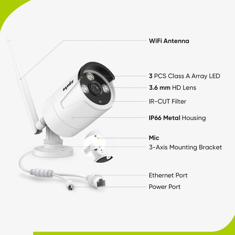 3MP 8-Channel Wireless Security Camera System, 5MP NVR, 4 Bullet Audio WiFi IP Cameras, AI Human Detection, Work With Alexa